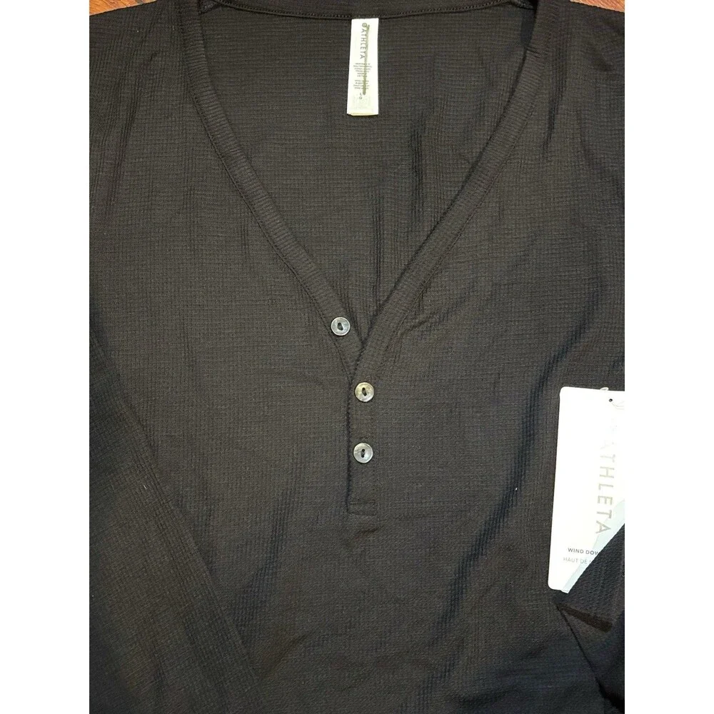Athleta Wind Down Waffle Knit V Neck Modal Soft Sleep Top Black Sz L NWT - Picture 2 of 6